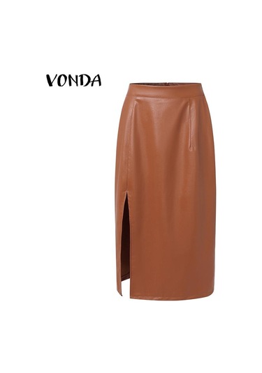 Vonda Kadın Modası Düz Renk Yırtmaçlı Düz Etekler Turuncu Vonda Kadın Modası Düz Renk Yırtmaçlı Düz Etekler Turuncu