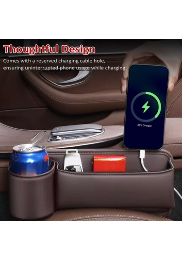 Aubyhe Siyah Sürücü Koltuğu Aralığı Dolgusu Deri Araç Organizasyon Kutusu - Araç İç Dekorasyon Depolama Kutusu