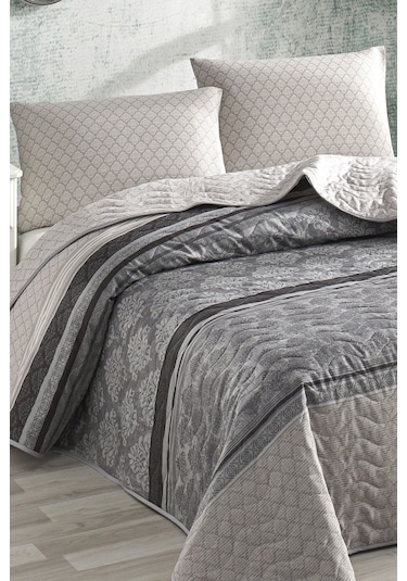 Enlora Home Kapitone Yatak Örtüsü Seti Çift Kişilik Creative Gri