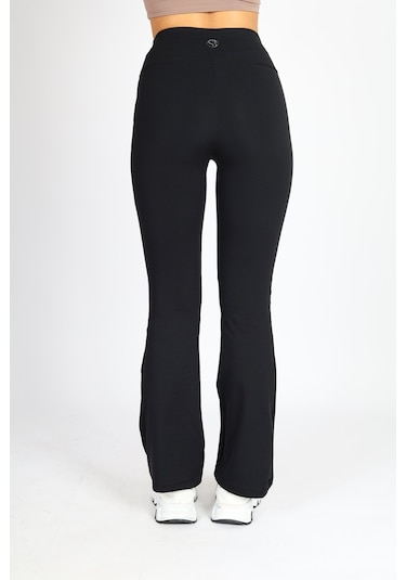 Soft&Basic Kadın Siyah İspanyol Paça Flare Yoga Tayt Pantalon Siyah