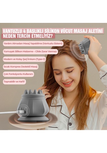 Relaxus 4 Başlıklı Silikon Vücut Masaj Aleti Şarjlı