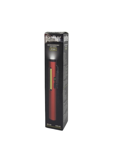 Panther Pt-923 Usb Şarjlı El Feneri Kırmızı - Siyah