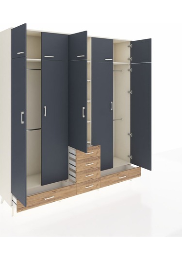 Hyperion Dolap 6 Raflı 6 Çekmeceli 4 Askılı 220x44x243 Aytaşı-antrasit/çam Antrasıt/atlas Çam