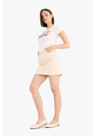 DeFacto Coool Normal Bel Gabardin Mini Etek E5346AX25SPER42 Ekru