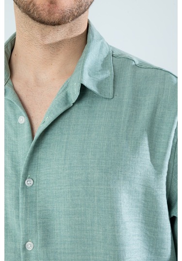 Rahat Kesim Keten Dokulu Gömlek Mint