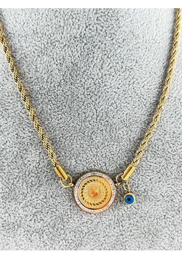 Bhs Life Kalın Zirkon Taşlı Çeyrek Altın Model Çelik Kolye