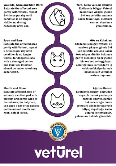 Veturel Kedi Yüz Temizleme Kulak Burun Ağız Çene Gözyaşı Lekesi Bakım Spreyi 3 x 100 ML