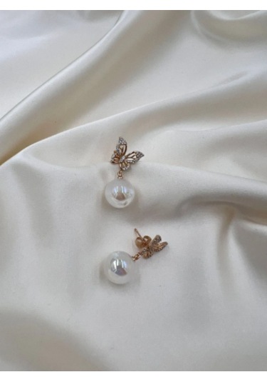 Bb Xuping Kelebek Ve İnci Detay Küpe Altın - Beyaz