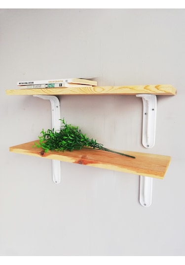 2'li Metal Ayaklı, Ahşap Kitaplık Duvar Rafı 50x11