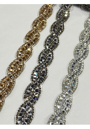 Ütü İle Yapışan Kristal Taşlı Örgü Model Şerit / 1 Metre / H21 - Siyah