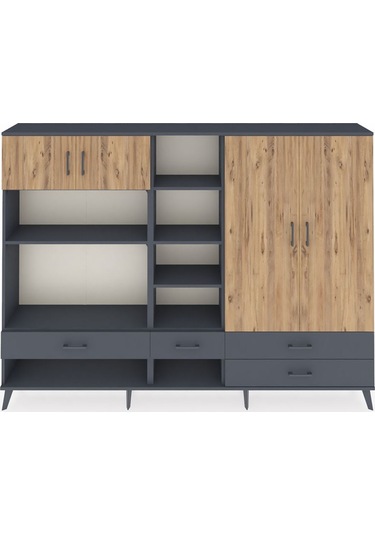 Arges Dolap 12 Raflı 4 Çekmeceli 4 Kapaklı 220x30x163 Antrasit-ça Antrasit-çam/antrasit