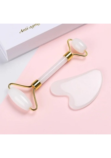 F Tipi Doğal Beyaz Yeşim Rulo Masaj Yüz Guaj Kazıyıcı Seti Guaj Taş Yüz Kaldırma Masaj Silindiri Guasha Cilt Bakımı Aracı E5ydpg Çok Renkli