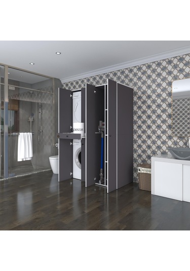 Kenzlife Çamaşır-Kurutma Makinesi Dolabı Şahrur Sağ Gri 187 120 60 Çekmeceli Banyo Çok Renkli