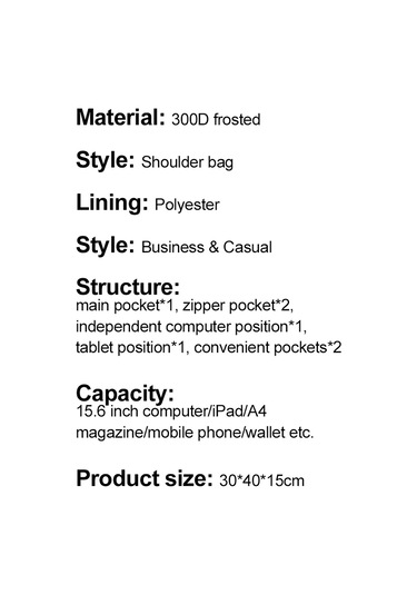 Reedark 15.6 İnç Bilgisayar Çantası Boyut Uyumlu - Siyah, İş & Günlük Kullanıma Uygun, 300d Mat Malzeme, Çift Cep, Tablet Bölümü Siyah