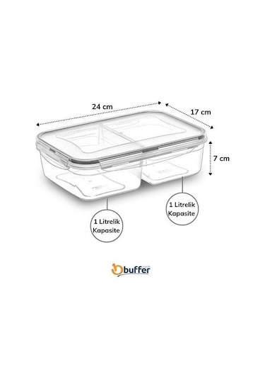 2 Bölmeli 1+1 Litre Kilitli Kapaklı Erzak Saklama Kabı Lc-525 Şeffaf