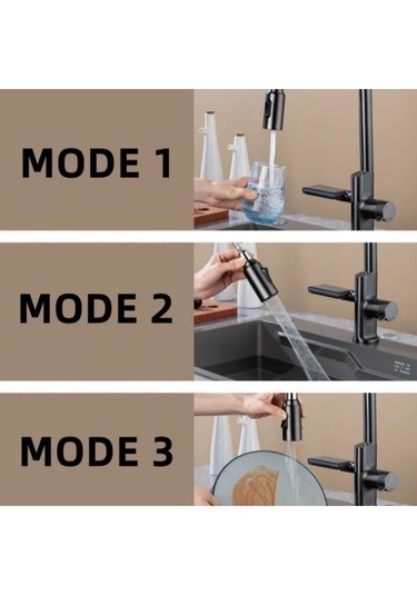 Mutfak Eviye Bataryası Dijital Sıcaklık Sensörlü Duş Şelale Spiralli Yeni