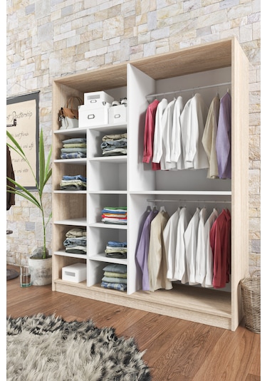 Ae-1059 Milano Beyaz Sonomo 4 Kapaklı Gardırop 11 Raflı 2 Askılık