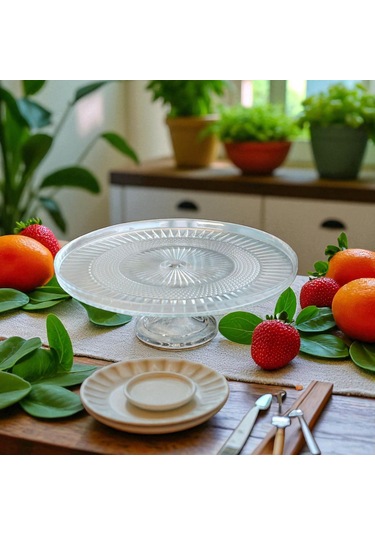 Cam Ayaklı Sunumluk Tabakları - 28 Cm Beyaz