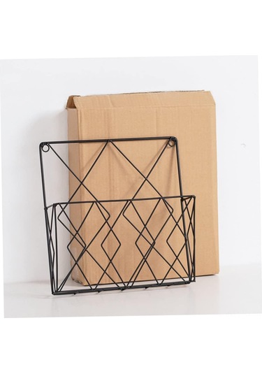 Kangvka Duvar Kurulu Demir Tel Dergi Tutucu - Gazete, Dosya Düzenleyici - Siyah Duvar Dekoratif Depolama Rafı Siyah