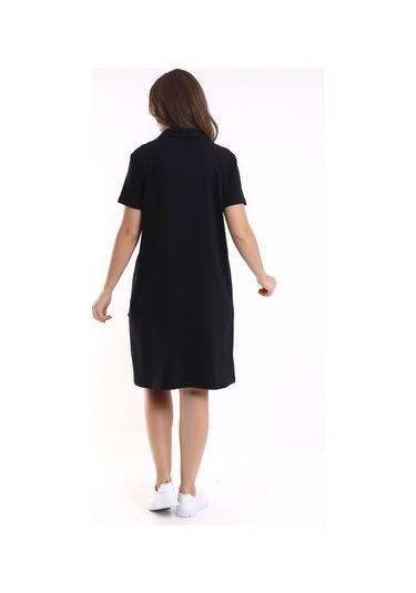 Kadın Yakalı İki Cepli Krep Elbise Siyah Sckwm23el02 Siyah