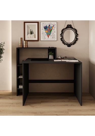 Amber Çalışma Masası Raflı, Modern Bilgisayar Masası Antrasit