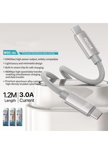 Wk Wdc-64 Pd65w Tip-c Tip-c Hızlı Şarj Veri Kablosu, Uzunluk: 1.2m Gri
