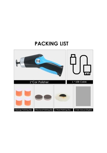 Pazly 60w Taşınabilir Araba Cilalama Makinesi, 8500 Rpm, Usb Şarj, Çizik Giderme, Mavi