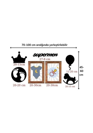 Evyora Deco103 Supermen Dekoratif Duvar Süsü Tablo Aksesuar Ahşap Tasarım Hediye Pano Sticker Seti