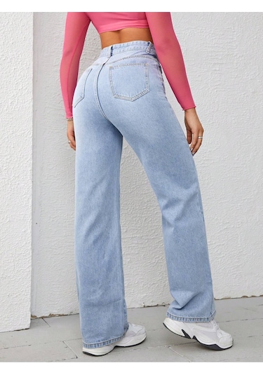 Straight Kadın Denim Pantolon Açık Yıkamalı Mavi