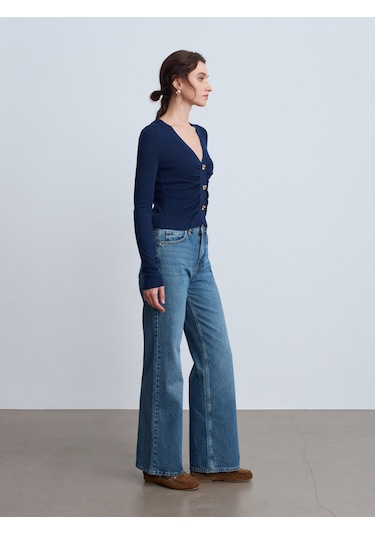 Dilvin 72117 %100 Pamuk Wide Leg Jean-yeşil Yeşil