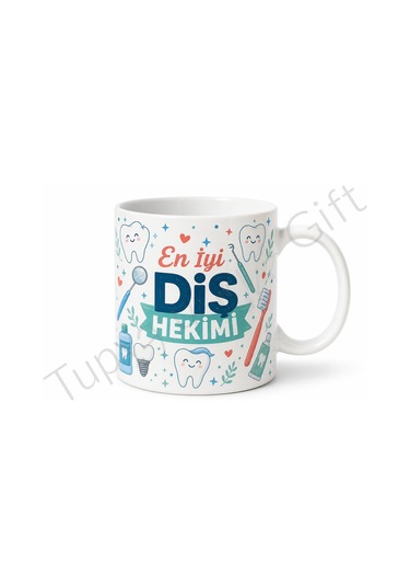 Diş Hekimine Hediye Meslek Baskılı Kişiye Özel Seramik Kupa Bardak Beyaz