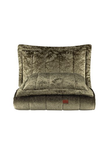 Lucie Jakar Kadife Mürdüm Çift Kişilik Yatak Örtüsü Takımı Sage Bej