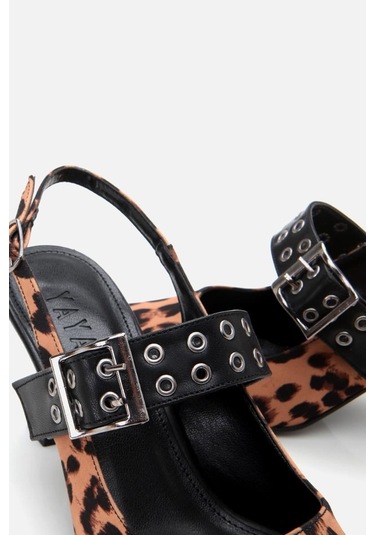Kadın Taba Leopar Desenli Kemerli Stiletto Taba