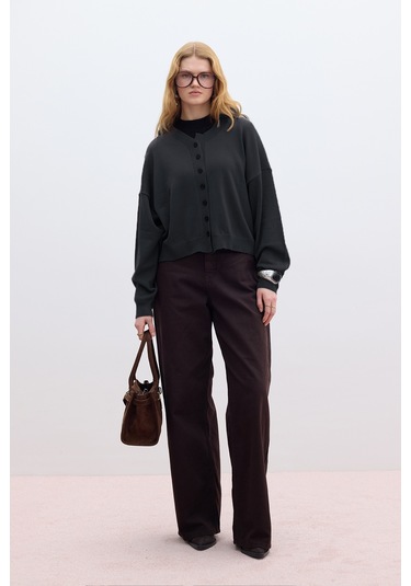 Yumuşak Dokulu Oversize Triko Hırka Antrasit Antrasit