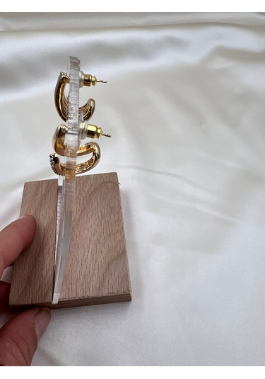 İthal Vip İkili Görünümlü Küpe Altın - Gümüş