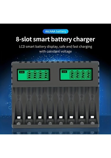 Honeybeeshop Pujimax 8 Yuvalı Lcd Akıllı Şarj Cihazı Aa Aaa Piller İçin Beyaz