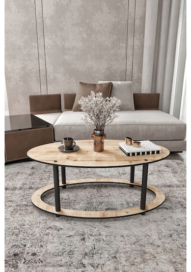 Hole Masivo Orta Sehpa 70x40 Elips Safir Meşe Meşe