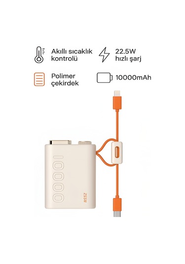 Mini Powerbank 22.5w Pd Hızlı Şarj Type-c & Lightning Kablolu Led