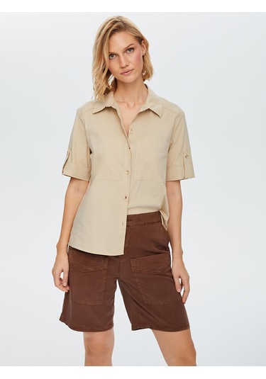 Faik Sönmez Kadın Kısa Kollu Stretch Poplin Gömlek U68358 Antrasit