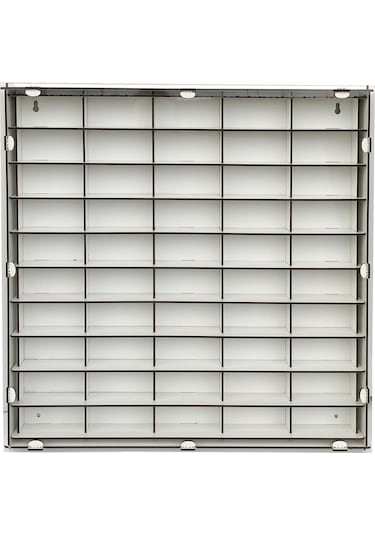 Beyaz Şeffaf Kapaklı Ahşap Hobi Oyuncak Araba Rafı