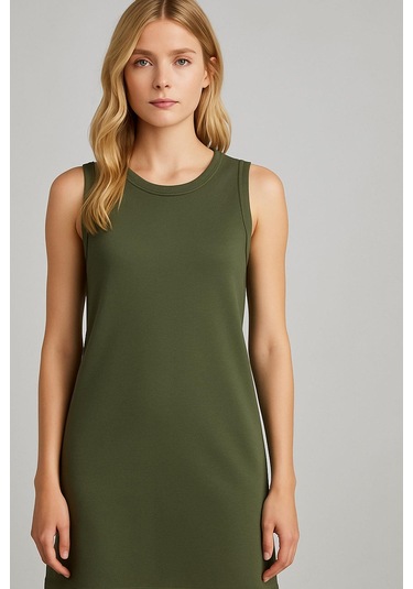 Modal Kumaş Rahat Kalıp Basic Günlük Elbise Haki