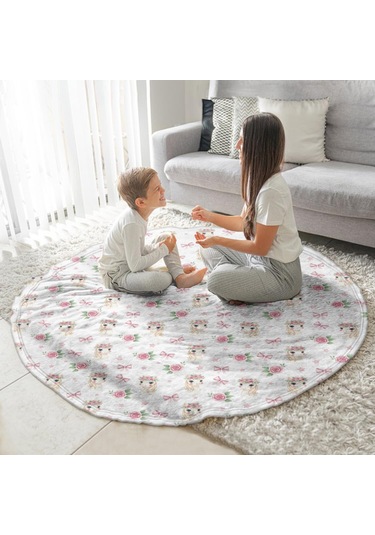 Geyik Desenli 47 İnç Yuvarlak Polar Battaniye, Yumuşak, Hafif, Yetişkin & Çocuk-a11 Deer Floral Rose