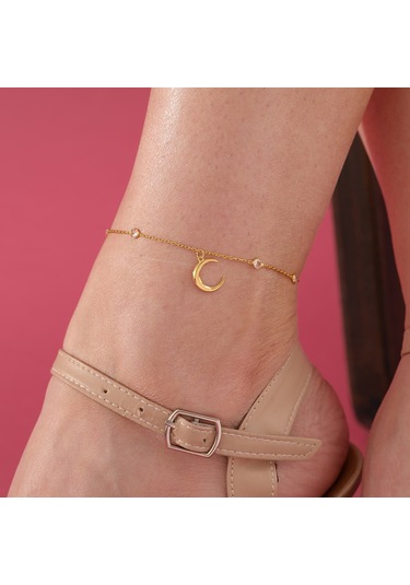 925 Ayar Gümüş Hilal Objeli Zirkon Taşlı Hal Hal Gold