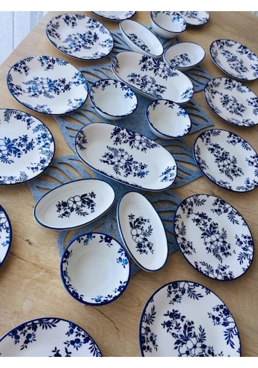 Venüs Home Yasemin Desen 12 Kişilik 22 Parça Kahvaltı Takımı Mavi