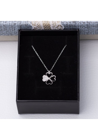 Yonca Kalp Model Zirkon Taşlı 925 Ayar Gümüş Kadın Kolye Gümüş - Rodyum
