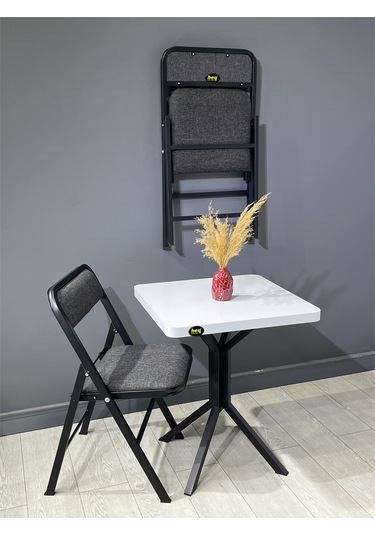 Mercan Beyaz 2 Kişilik Kare Mutfak Yemek Masası Takımı 2+1 Keten Gri 60 Cm Beyaz Gri 2'li