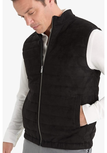 Defacto Slim Fit Dar Kesim Dik Yaka Astarlı Fermuarlı Cepli Mevsimlik Baharlık Süet Yelek F0246ax25aubk27 Siyah