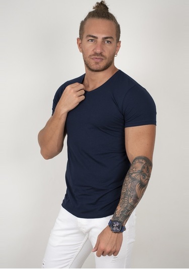 Deepsea Lacivert V Yaka Slim Fit Erkek Tişört 1801165 Lacivert