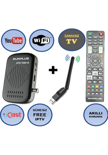 Sunplus Astra Turbo HD2023 Çanaklı - Çanaksız Wi-fi Dahil Full HD Uydu Alıcısı