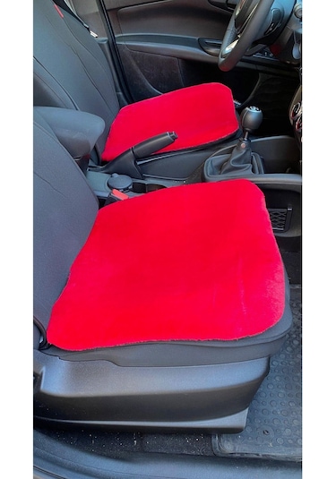 Yumuşak Tüylü Peluş Serme Oto Koltuk Koruyucu Minder Ön Arka Kırmızı
